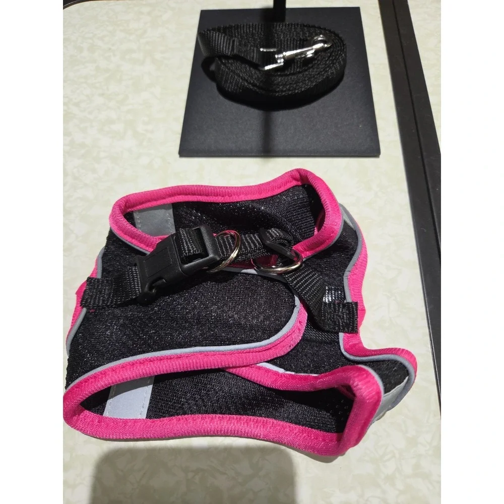 X-Small Pink & Black Dog Harness W/leash